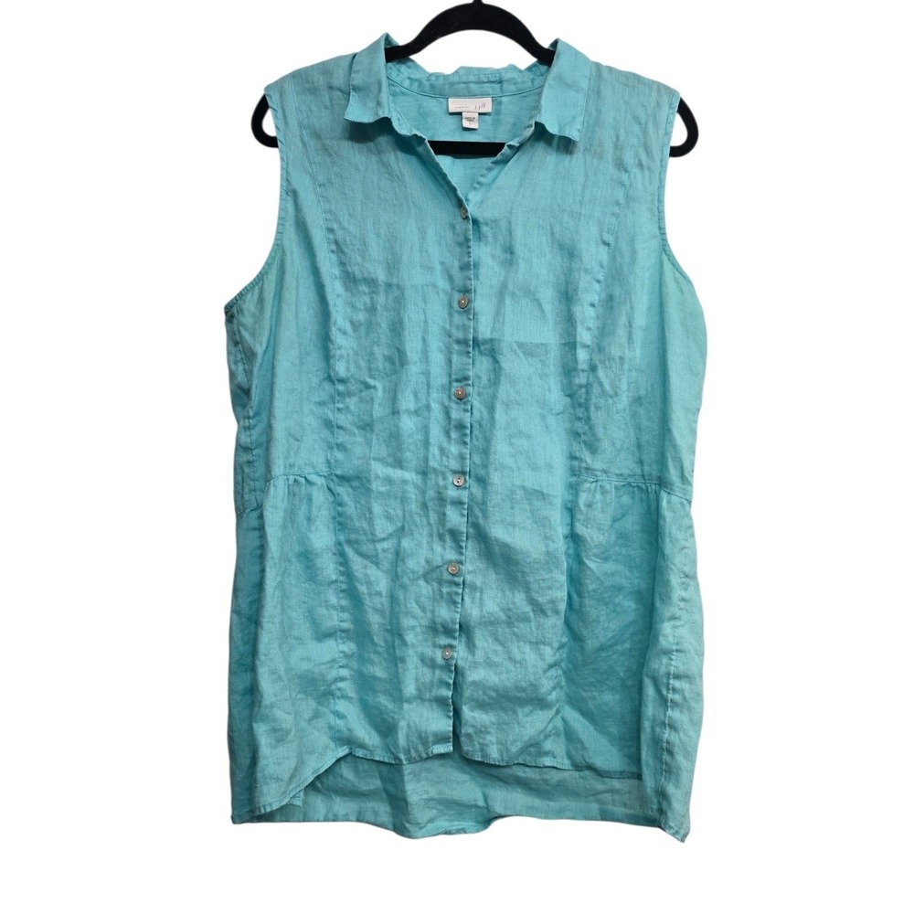 J.Jill 100% Linen Tank Top Sz L Aqua Blue Coastal Grandmother Minimalist Resort